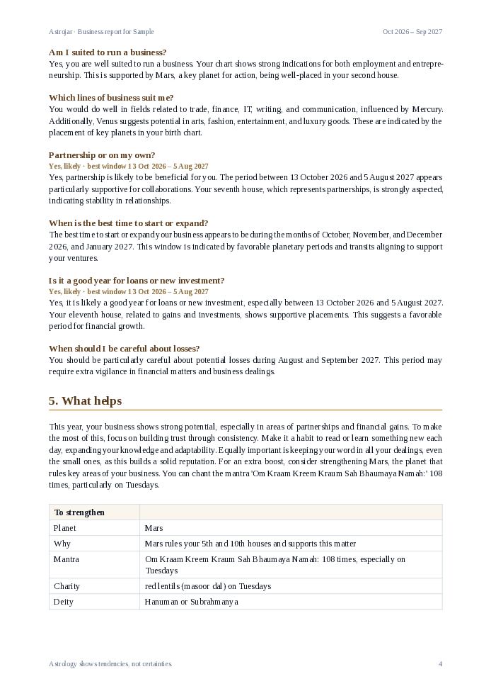 Sample report page 4: What helps, with the reason for each