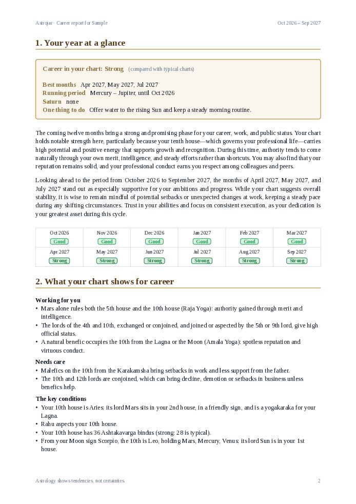 A page from the sample report: your year at a glance