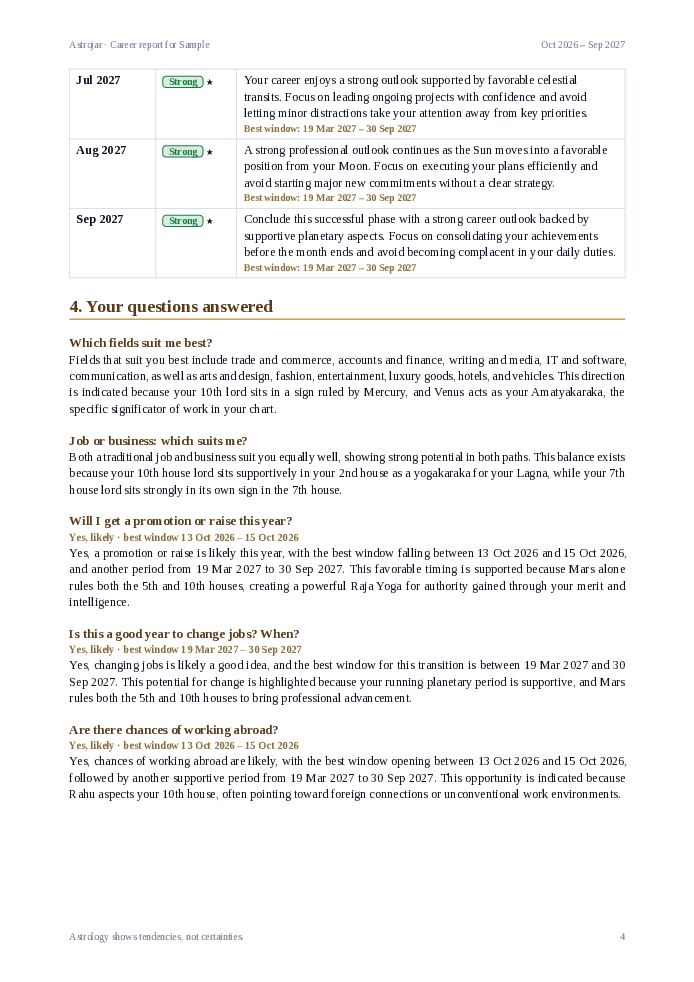 Sample report page 4: The months ahead, then your questions answered
