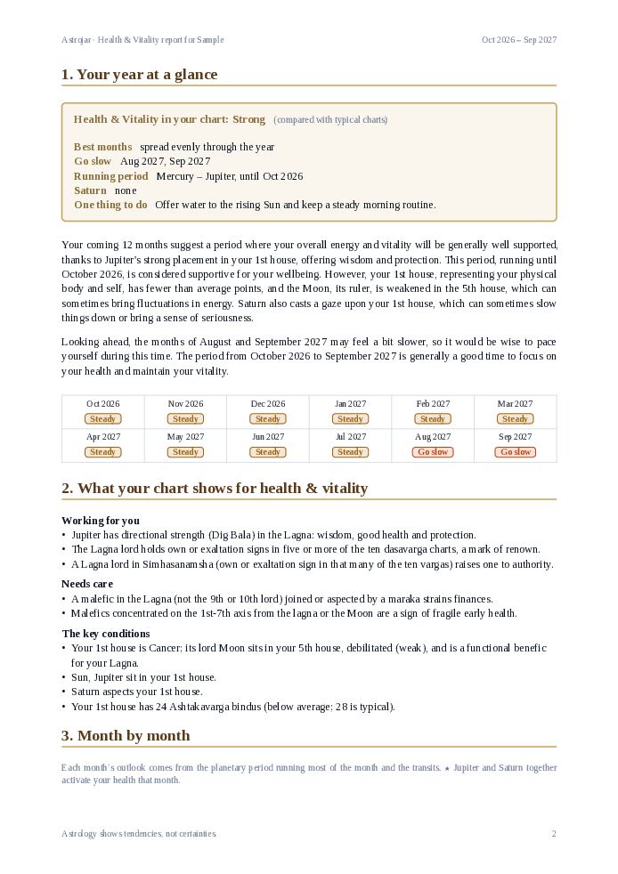 A page from the sample report: your year at a glance