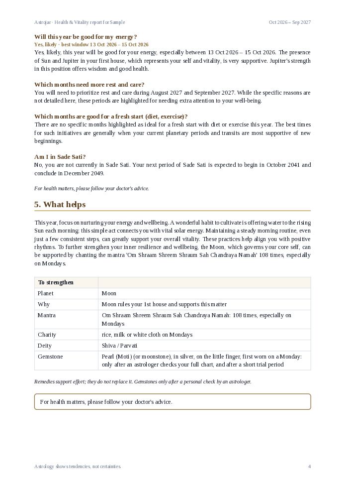 Sample report page 4: What helps, with the reason for each