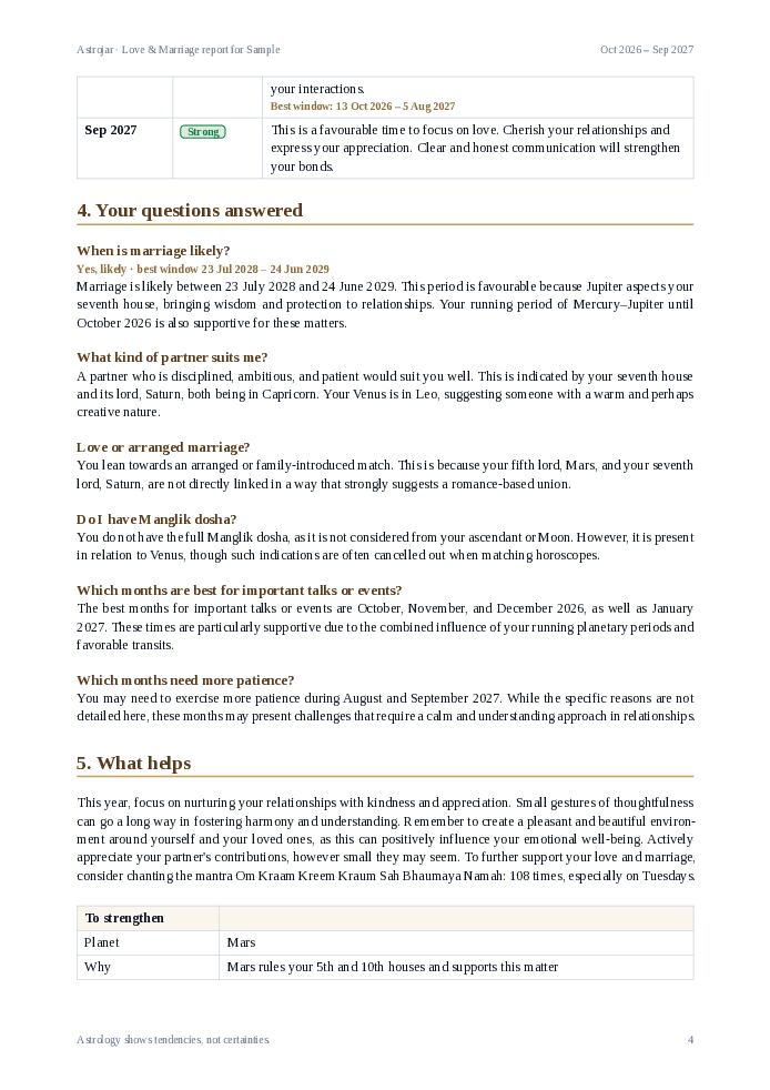 Sample report page 4: Your questions answered, and what helps