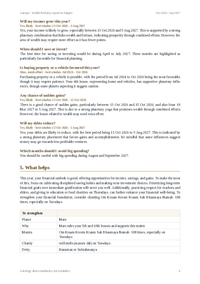 Sample report page 4: What helps, with the reason for each